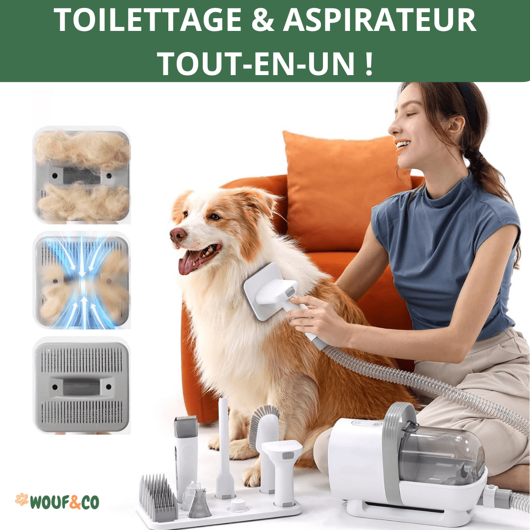 Fluffy One™ | Aspirateur pour Chiens & Chats avec tondeuse, brosse et 5 accessoires de toilettage