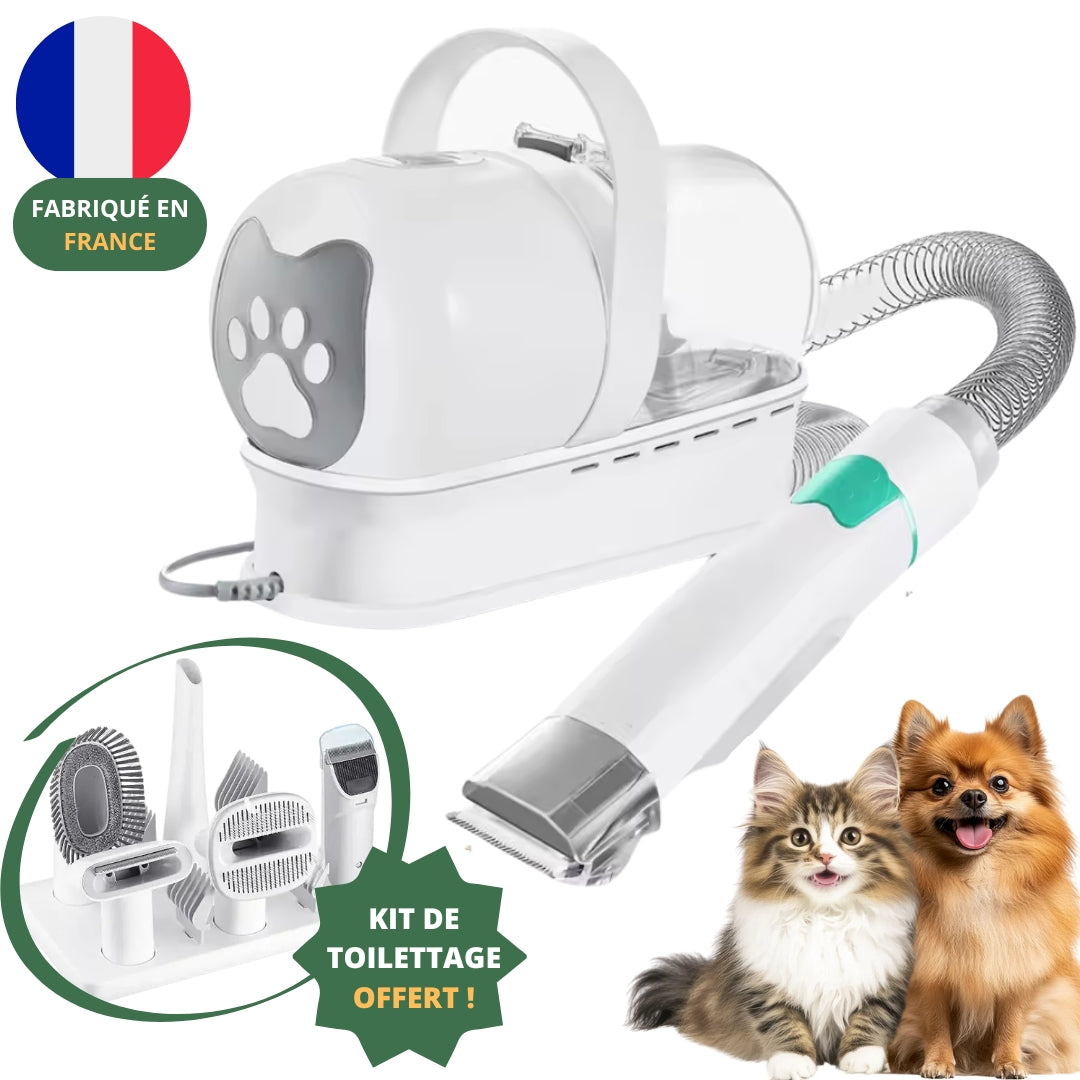 Fluffy One™ | Aspirateur pour Chiens & Chats avec tondeuse, brosse et 5 accessoires de toilettage